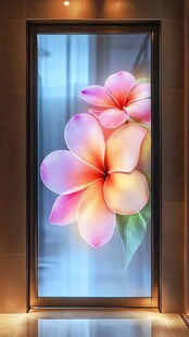 玻璃门上的绚丽花卉图案