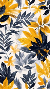 黄蓝叶系花卉图案背景
