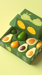 绿色果盒中的缤纷鲜果