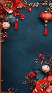 中式喜庆装饰 蓝底迎佳节