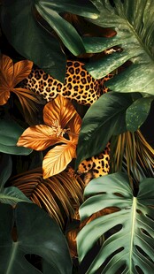 热带豹纹植物风情插画