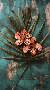 热带花卉与棕榈叶组合