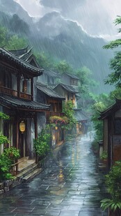 烟雨古镇小巷诗意景致