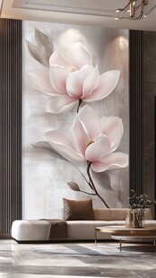 现代客厅中的玉兰花壁画