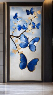 蓝蝶映花枝玄关装饰画