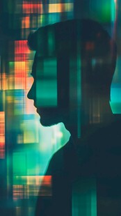 科技感人物剪影与多彩背景