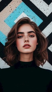 时尚女性与几何背景特写