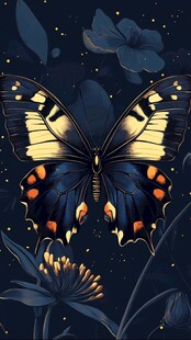 夜中蝶舞 梦幻花卉与蝶影