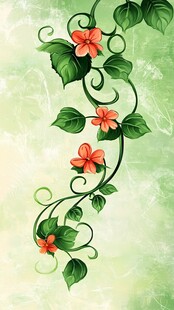 绿蔓红花装饰图案