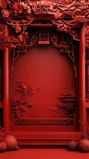 中式红韵古典雕花场景