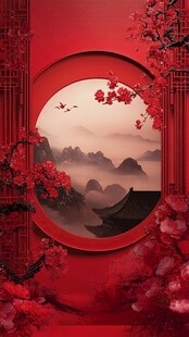 中式红韵 窗景中的诗意画卷