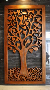 爱心树雕花木质装饰隔断