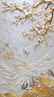 玉兰花枝浮雕装饰艺术图