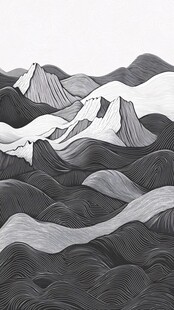 黑白山峦水墨画意境