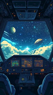 飞船驾驶舱外的璀璨星空