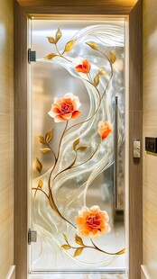 雕花玻璃门 精致花卉图案