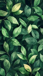 清新绿叶水彩纹理图案
