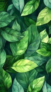 翠绿叶片无缝水彩图案