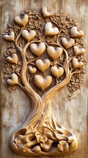 爱心树木雕艺术作品