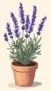 陶盆中的美丽紫色薰衣草