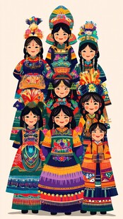 多彩民族服饰的少女们