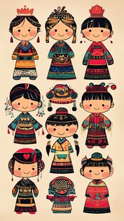 可爱民族风女孩服饰插画