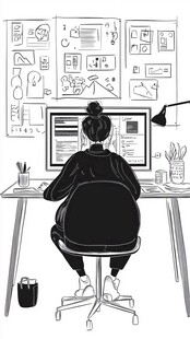 插画师专注工作场景