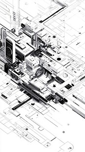 未来城市建筑线稿构想图