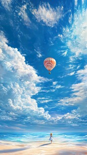 梦幻海滩上的热气球之旅