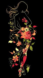 花卉环绕的女性优雅剪影