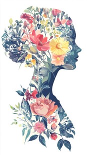 花卉勾勒的女性侧面轮廓