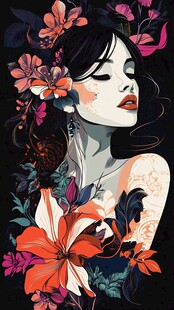 花饰女子的梦幻插画形象