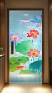 荷花锦鲤玄关玻璃装饰画