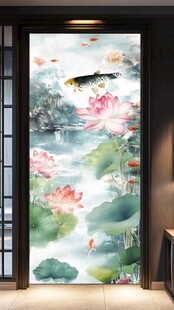中式荷塘锦鲤玄关装饰画