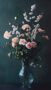 粉色玫瑰花瓶静物插花