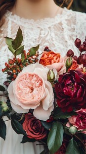 新娘手捧多彩娇艳花束