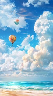 梦幻海景与空中热气球