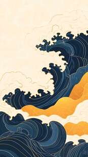 日式浮世绘风格汹涌海浪图