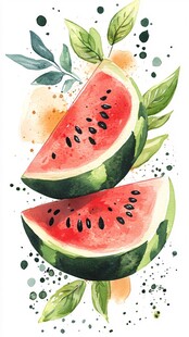 水彩风西瓜插画