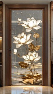 中式莲花图案精美入户门