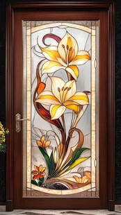 艺术彩玻门 绽放百合之美