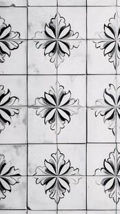 黑白花卉瓷砖图案纹理