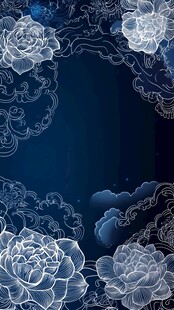 蓝底白牡丹云纹古风背景