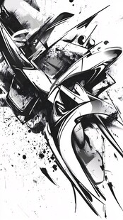 黑白酷炫机械风涂鸦艺术