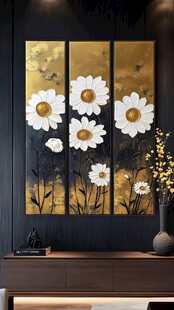 三联雏菊挂画装饰客厅一角