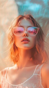 时尚墨镜美女的光影瞬间