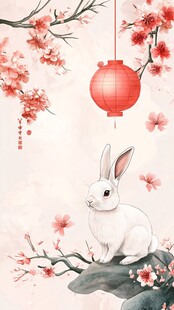 玉兔迎春 繁花红灯相伴