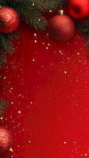 圣诞红背景下的节日装饰