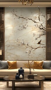 中式客厅背景墙花鸟装饰