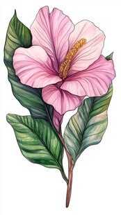 粉色木槿花手绘插画